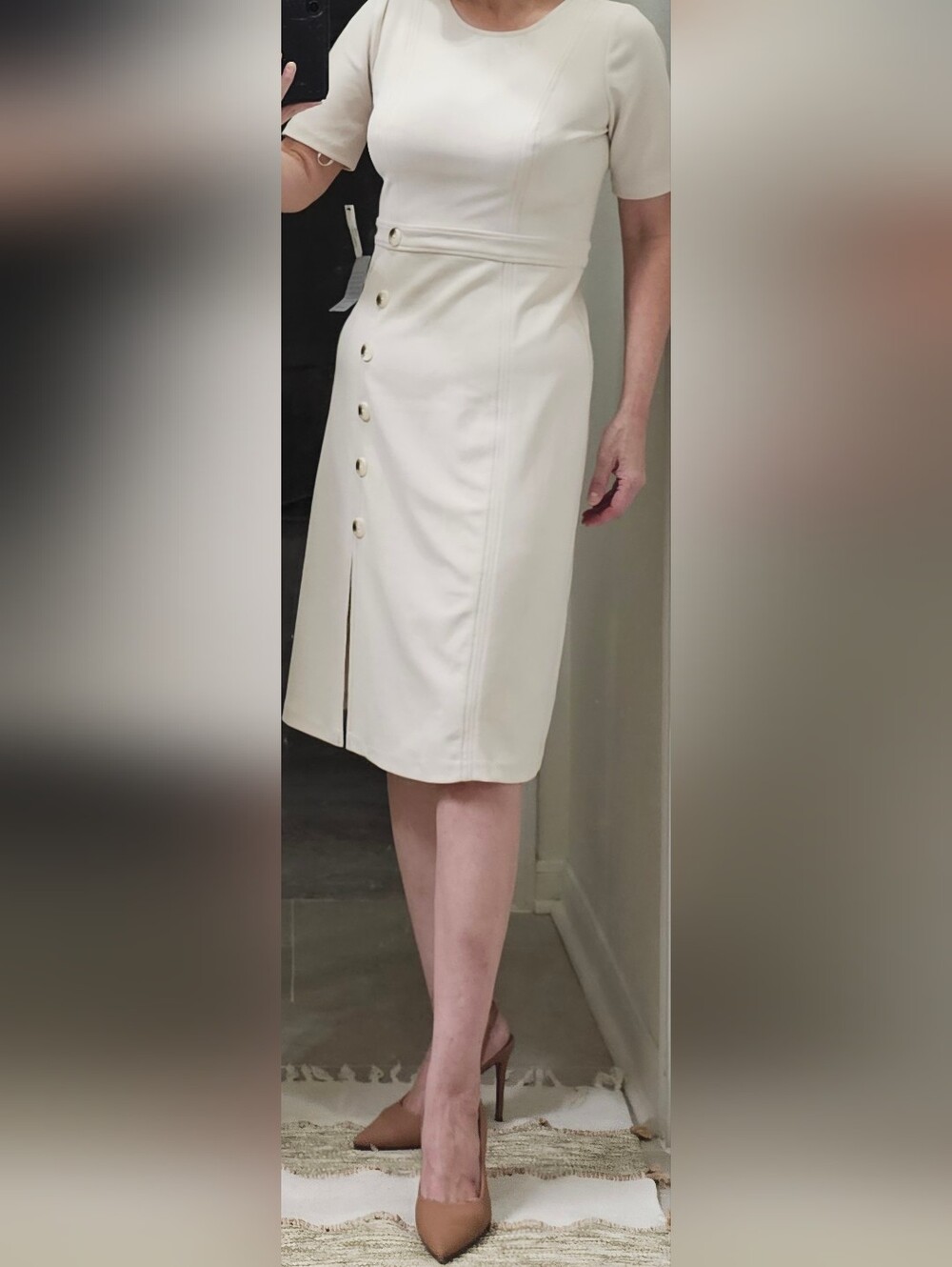 NWT Maggy London Cream Pencil Skirt with Button Placket and Side Slit 8